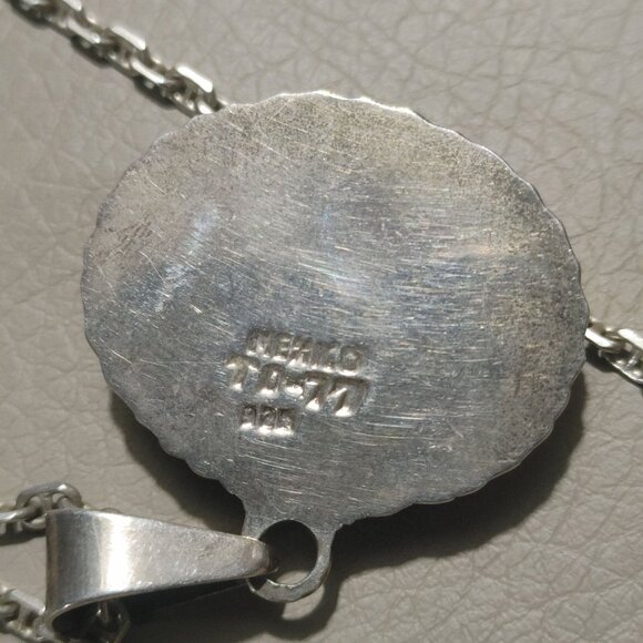 Vintage Taxco Sterling Silver 925 Pendant 18 Necklace Black Onyx Stone Filigree - Picture 3 of 10